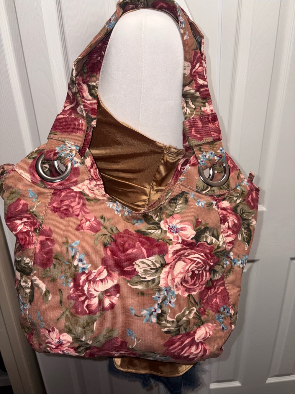 Floral Rose Print Tote Bag in Mauve and Pink